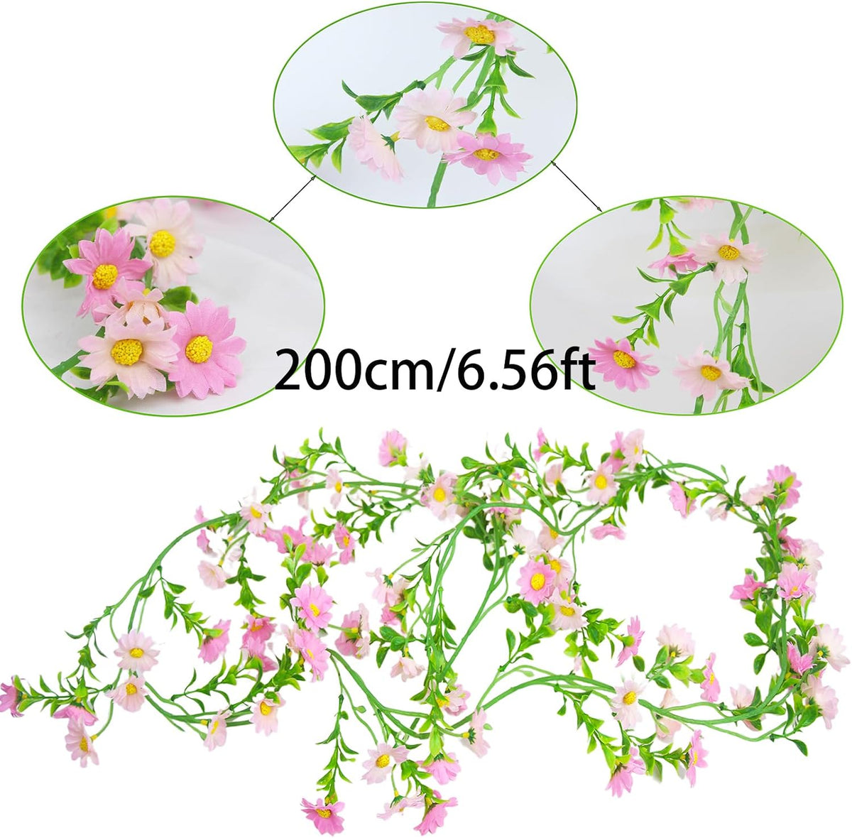 Artificial Daisy Flowers Vine Silk Wildflower Garland Spring Fake Flower Vine Hanging Ivy Light Pink Daisy Flowers Green Leaves for Wall Party Wedding Arch Floral Decor Indoor Outdoor Ceremony