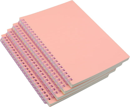 Spiral Notebook, 4 Pcs A5 Thick Plastic Hardcover 8mm Ruled Pink 80 Sheets -160 Pages Journals for Study and Notes (Ruled-4pcs Light Pink, A5)