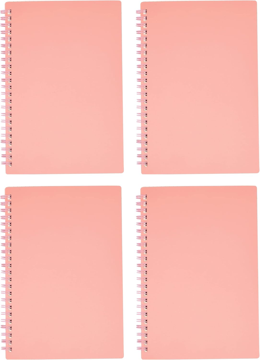Spiral Notebook, 4 Pcs A5 Thick Plastic Hardcover 8mm Ruled Pink 80 Sheets -160 Pages Journals for Study and Notes (Ruled-4pcs Light Pink, A5)