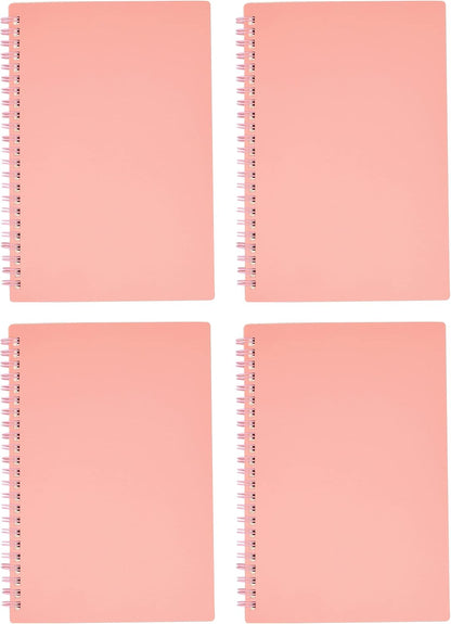 Spiral Notebook, 4 Pcs A5 Thick Plastic Hardcover 8mm Ruled Pink 80 Sheets -160 Pages Journals for Study and Notes (Ruled-4pcs Light Pink, A5)