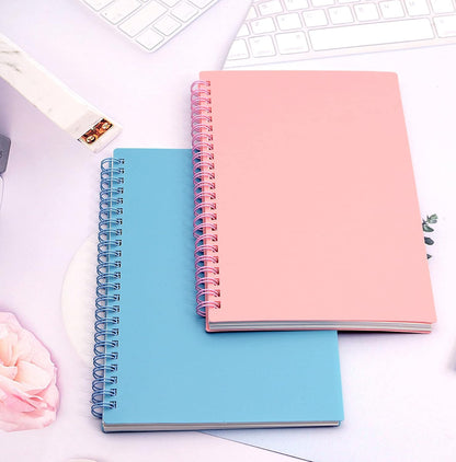 Spiral Notebook, 4 Pcs A5 Thick Plastic Hardcover 8mm Ruled Pink 80 Sheets -160 Pages Journals for Study and Notes (Ruled-4pcs Light Pink, A5)