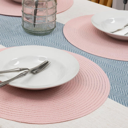 15 Inch Round Braided Placemats Set of 4, Washable Cotton Polyester Table Mats, Heat Resistant Non-Slip Place Mats for Kitchen Dining Table Decor (Pink,4pcs)