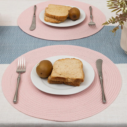 15 Inch Round Braided Placemats Set of 4, Washable Cotton Polyester Table Mats, Heat Resistant Non-Slip Place Mats for Kitchen Dining Table Decor (Pink,4pcs)