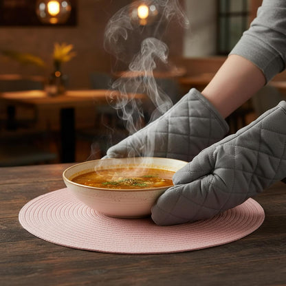 15 Inch Round Braided Placemats Set of 4, Washable Cotton Polyester Table Mats, Heat Resistant Non-Slip Place Mats for Kitchen Dining Table Decor (Pink,4pcs)