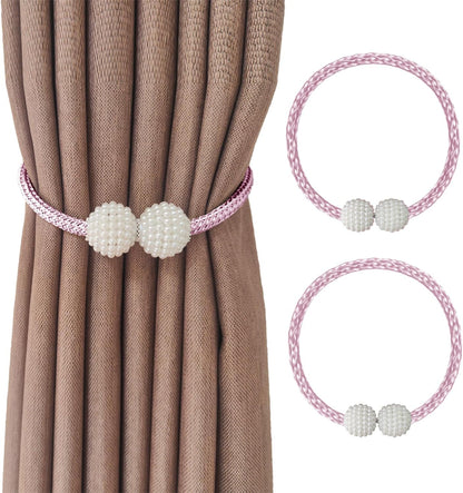 2 Curtain Tiebacks Holdbacks Magnetic Buckle Woven Tie Hold Back Clips Rope Holder Tieback Holdback Curtains Decoration Pearl Pink