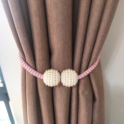 2 Curtain Tiebacks Holdbacks Magnetic Buckle Woven Tie Hold Back Clips Rope Holder Tieback Holdback Curtains Decoration Pearl Pink