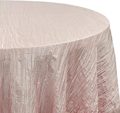 120 Inch Round Crinkle Taffeta Tablecloth - Blush, Crushed Shiny Dining Table Cloth for Wedding Party Birthday Baby Bridal Shower