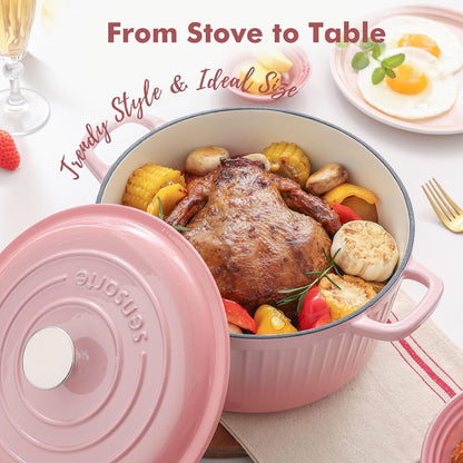 5.5QT Enameled Cast Iron Dutch Oven Pot with Lid&Cotton Potholders