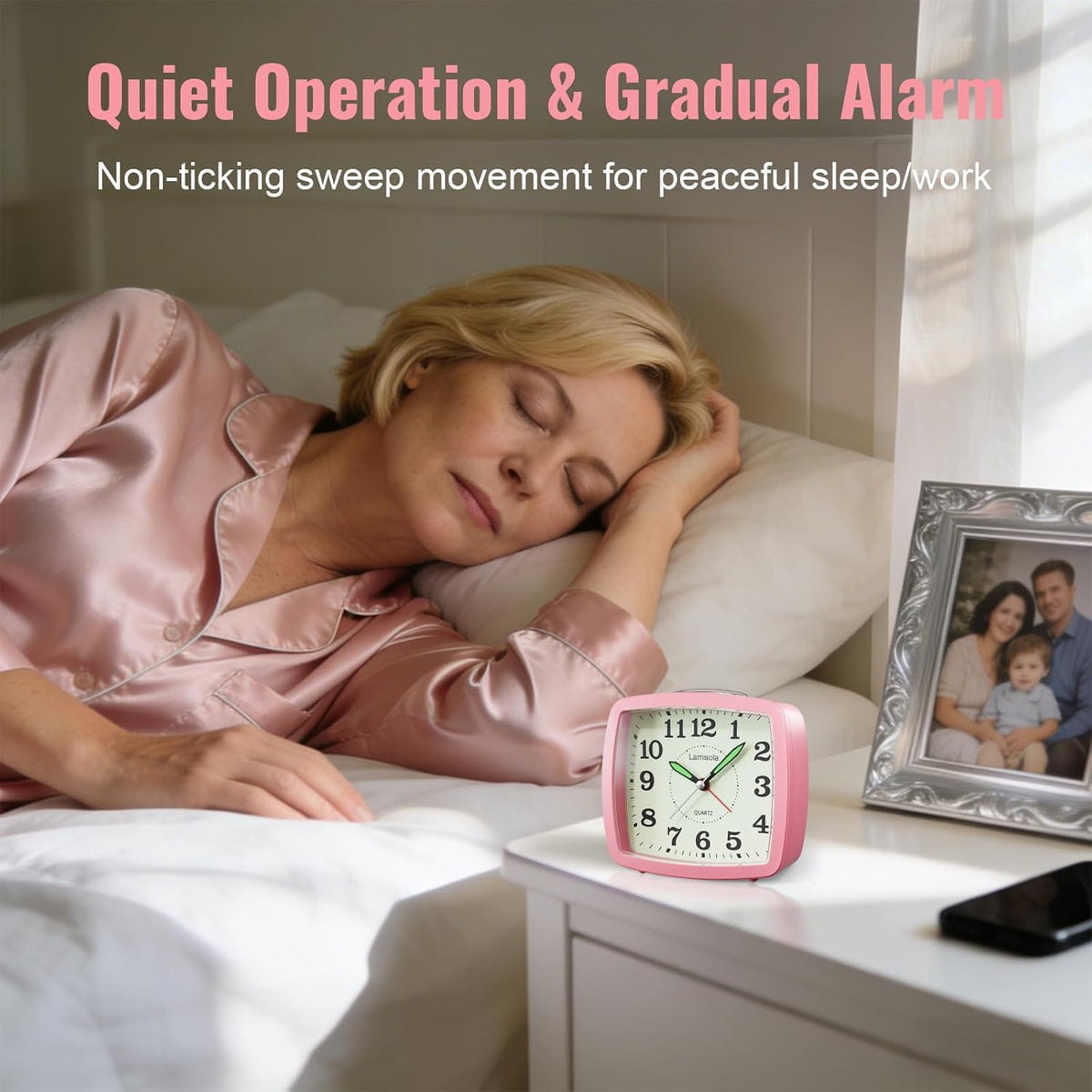 Lamisola Analog Travel for Bedroom, Small Desk Clock, Pink