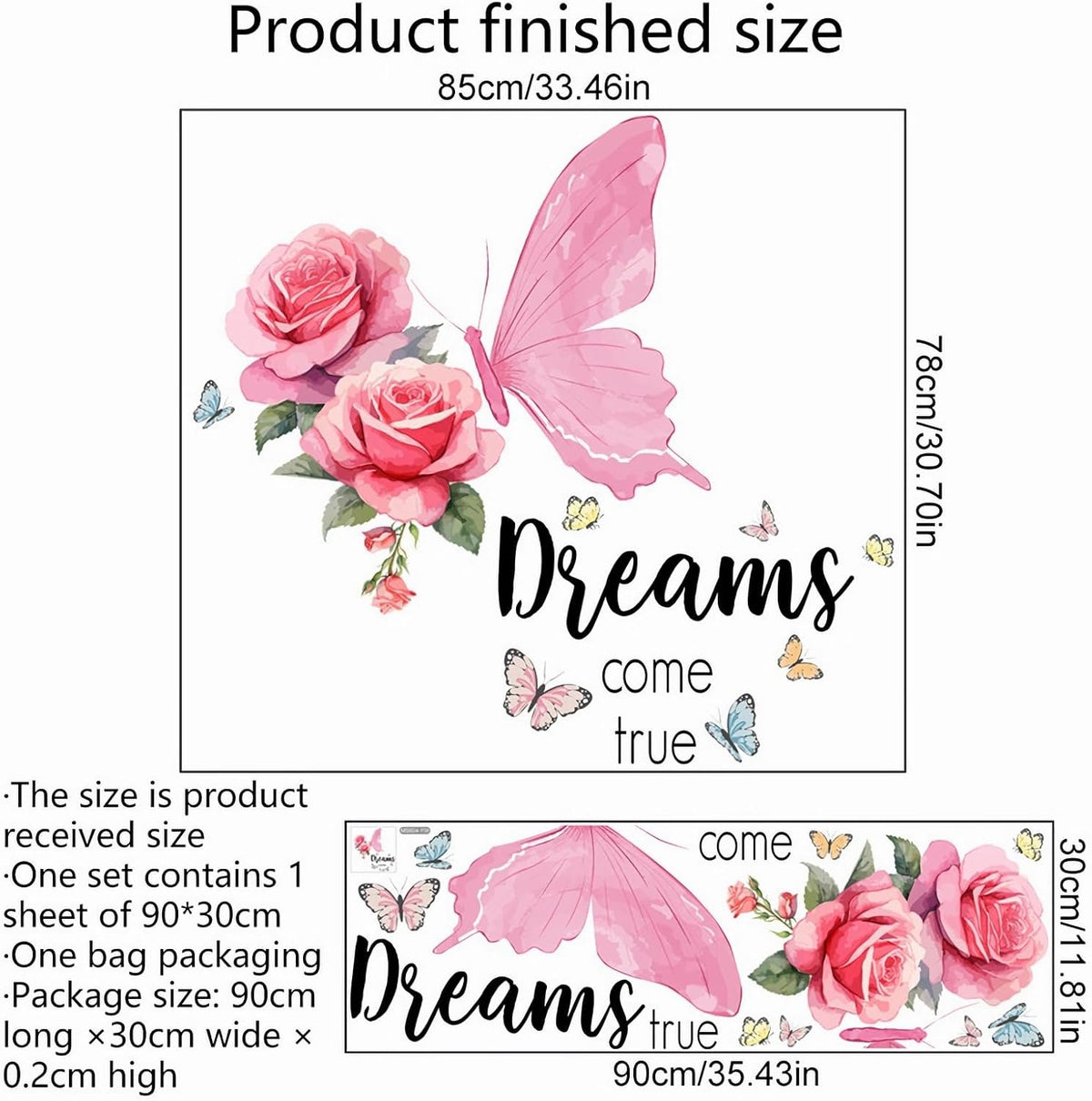 Pink Rose Butterfly Wall Stickers Inspirational Quotes Wall Decals