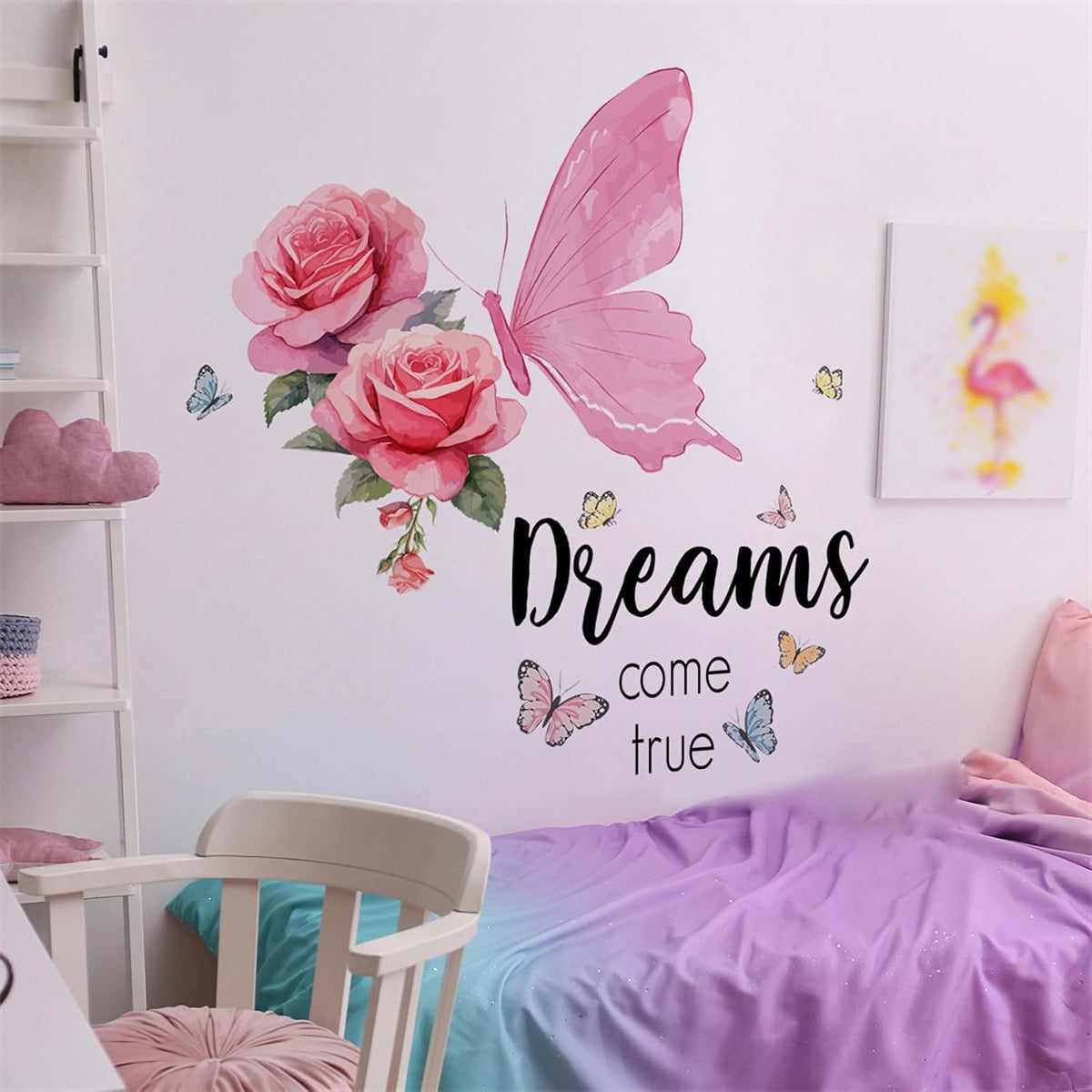 Pink Rose Butterfly Wall Stickers Inspirational Quotes Wall Decals