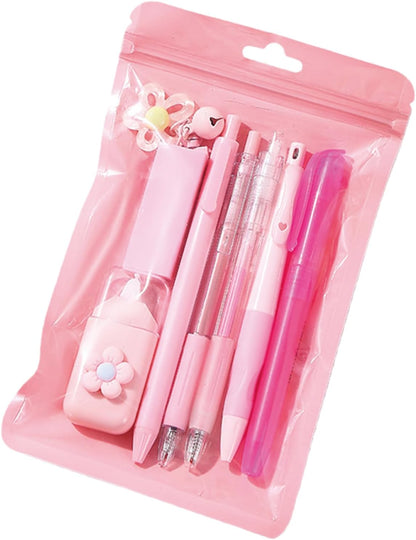8 Pcs Cute Pink Stationery Set for Girls Boys Women Back to School Supplies Office Supplies Kawaii Candy Colors Stationery Gift Including Pen Pencil Highlighter Eraser (Pink)