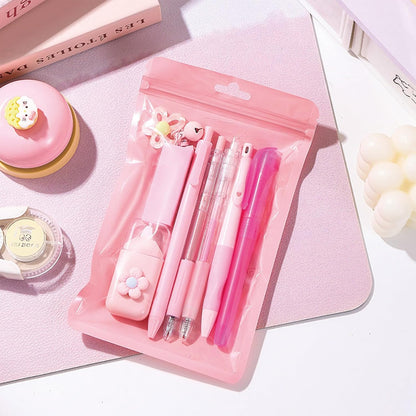 8 Pcs Cute Pink Stationery Set for Girls Boys Women Back to School Supplies Office Supplies Kawaii Candy Colors Stationery Gift Including Pen Pencil Highlighter Eraser (Pink)