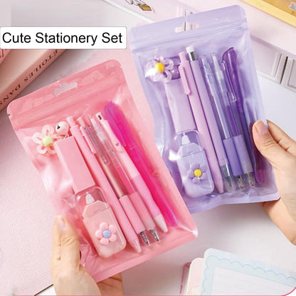8 Pcs Cute Pink Stationery Set for Girls Boys Women Back to School Supplies Office Supplies Kawaii Candy Colors Stationery Gift Including Pen Pencil Highlighter Eraser (Pink)