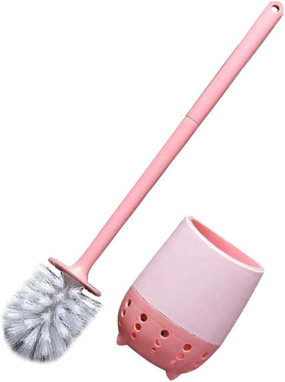 Toilet Brush and Holder Set with Long Handle Scrubber Bathroom Cleaning Tool for Toilet Bowl Wall-mountable Pink Brush Kit for Home Sanitary Use