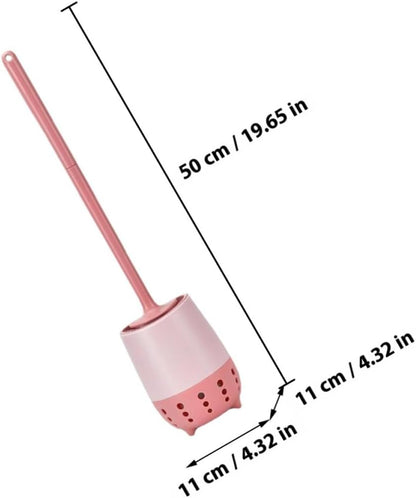 Toilet Brush and Holder Set with Long Handle Scrubber Bathroom Cleaning Tool for Toilet Bowl Wall-mountable Pink Brush Kit for Home Sanitary Use