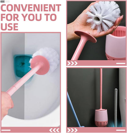 Toilet Brush and Holder Set with Long Handle Scrubber Bathroom Cleaning Tool for Toilet Bowl Wall-mountable Pink Brush Kit for Home Sanitary Use