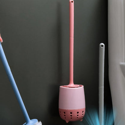 Toilet Brush and Holder Set with Long Handle Scrubber Bathroom Cleaning Tool for Toilet Bowl Wall-mountable Pink Brush Kit for Home Sanitary Use