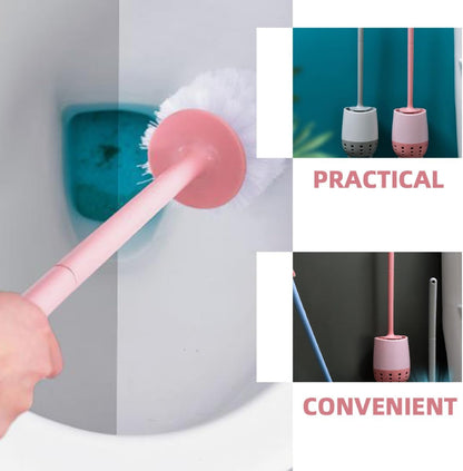Toilet Brush and Holder Set with Long Handle Scrubber Bathroom Cleaning Tool for Toilet Bowl Wall-mountable Pink Brush Kit for Home Sanitary Use