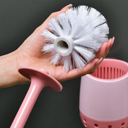 Toilet Brush and Holder Set with Long Handle Scrubber Bathroom Cleaning Tool for Toilet Bowl Wall-mountable Pink Brush Kit for Home Sanitary Use