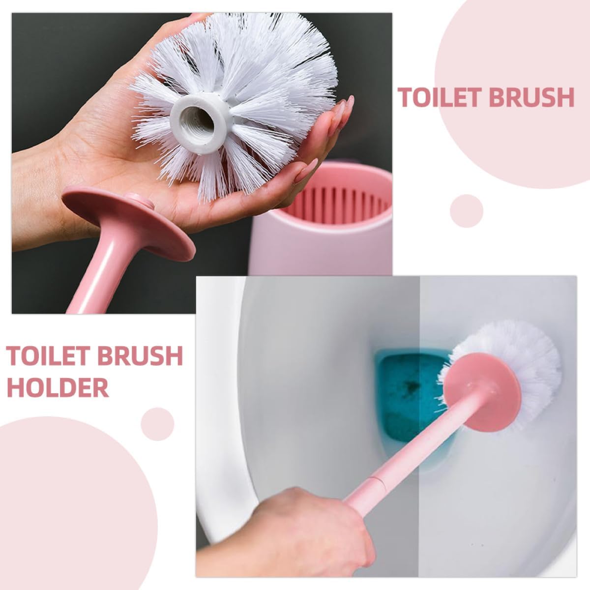 Toilet Brush and Holder Set with Long Handle Scrubber Bathroom Cleaning Tool for Toilet Bowl Wall-mountable Pink Brush Kit for Home Sanitary Use