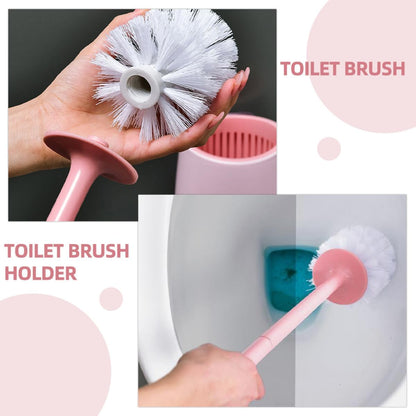 Toilet Brush and Holder Set with Long Handle Scrubber Bathroom Cleaning Tool for Toilet Bowl Wall-mountable Pink Brush Kit for Home Sanitary Use