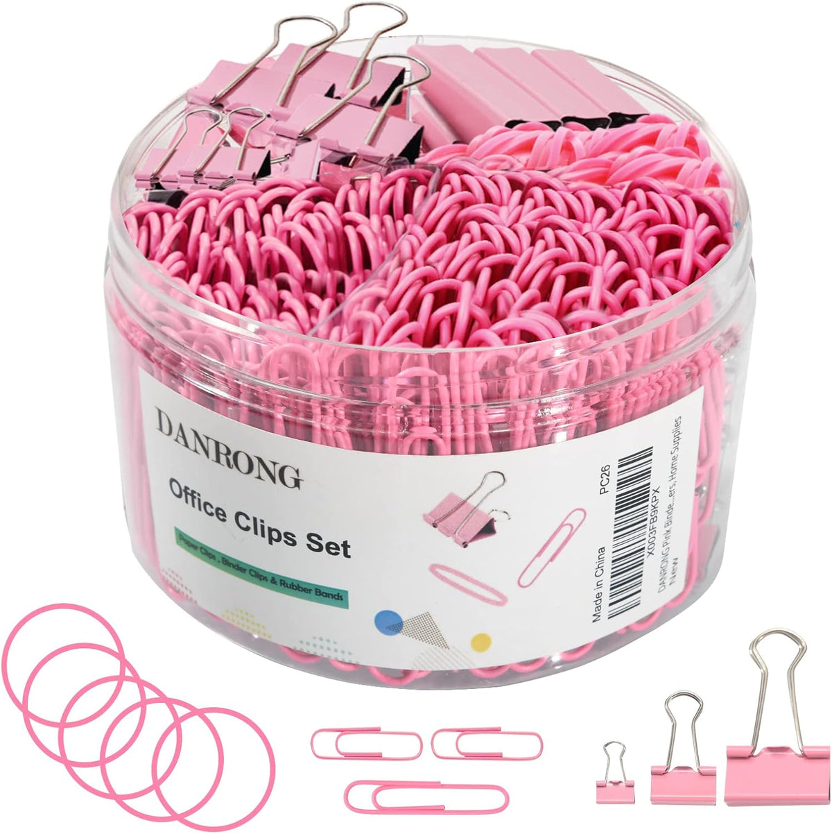 Pink Binder Clips Paper Clips,380 PCS Assorted Sizes Paperclips