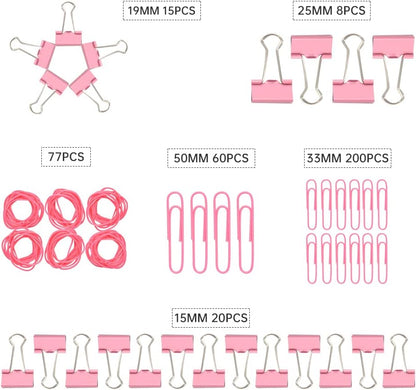 Pink Binder Clips Paper Clips,380 PCS Assorted Sizes Paperclips