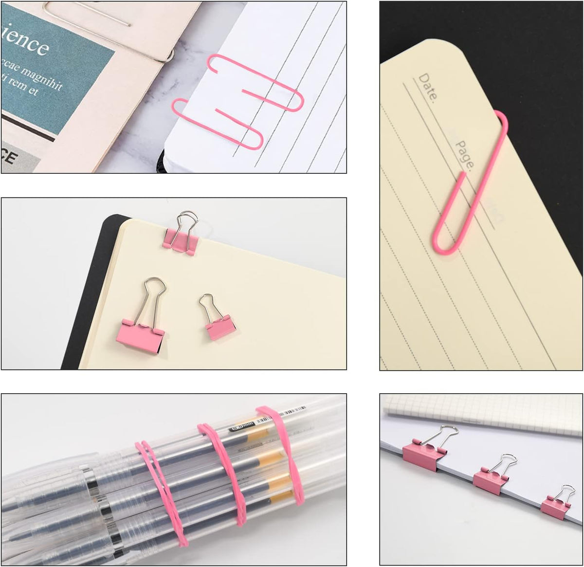 Pink Binder Clips Paper Clips,380 PCS Assorted Sizes Paperclips