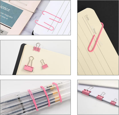 Pink Binder Clips Paper Clips,380 PCS Assorted Sizes Paperclips