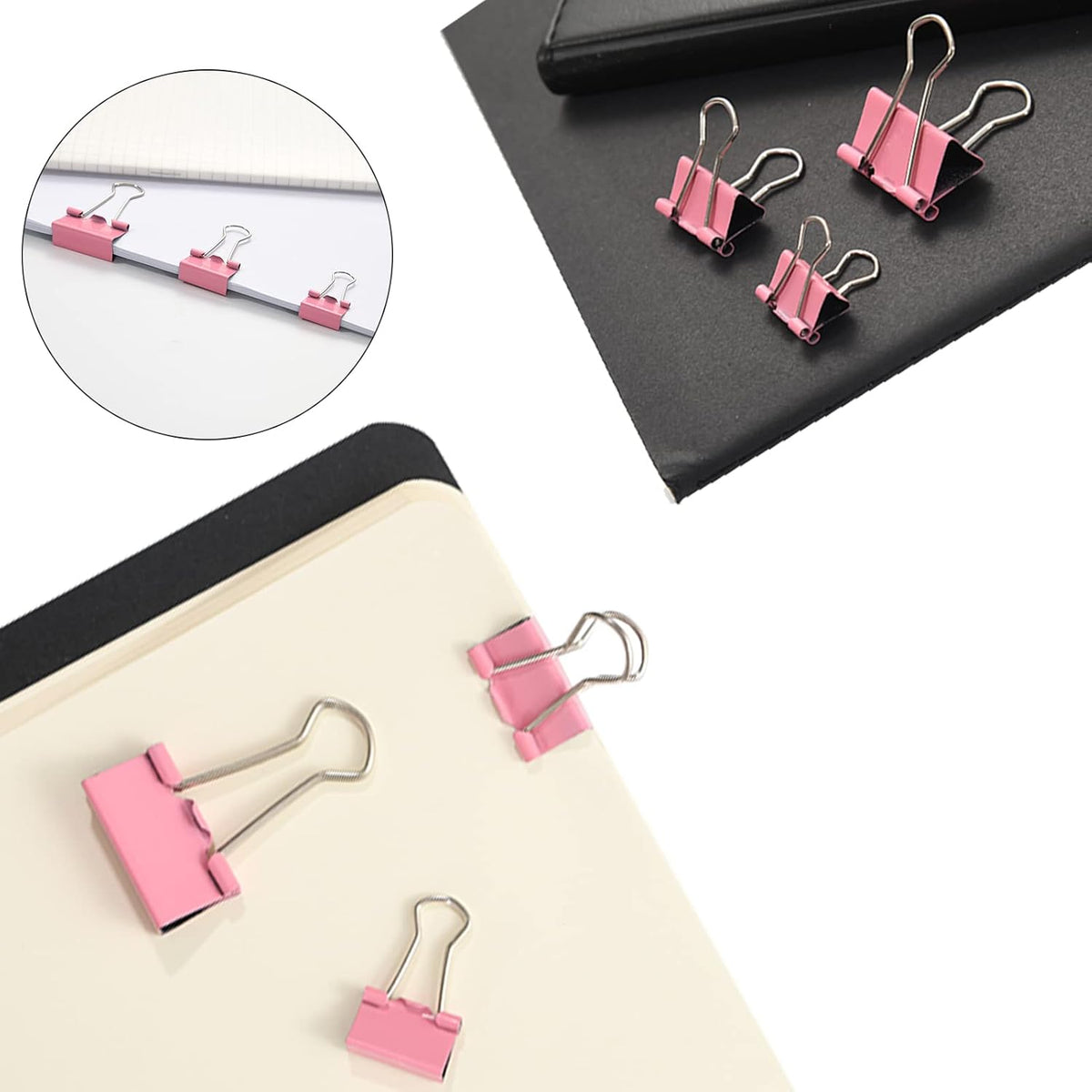 Pink Binder Clips Paper Clips,380 PCS Assorted Sizes Paperclips