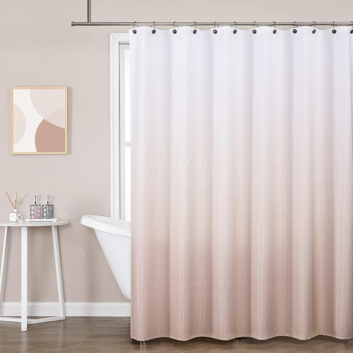 Pink Waffle Shower Curtain Ombre Decorative Water Resistant No Hook Shower Curtain for Bathroom Hotel Spa with Grommet Machine Washable,Gradient White to Blush 70" Wx72 L