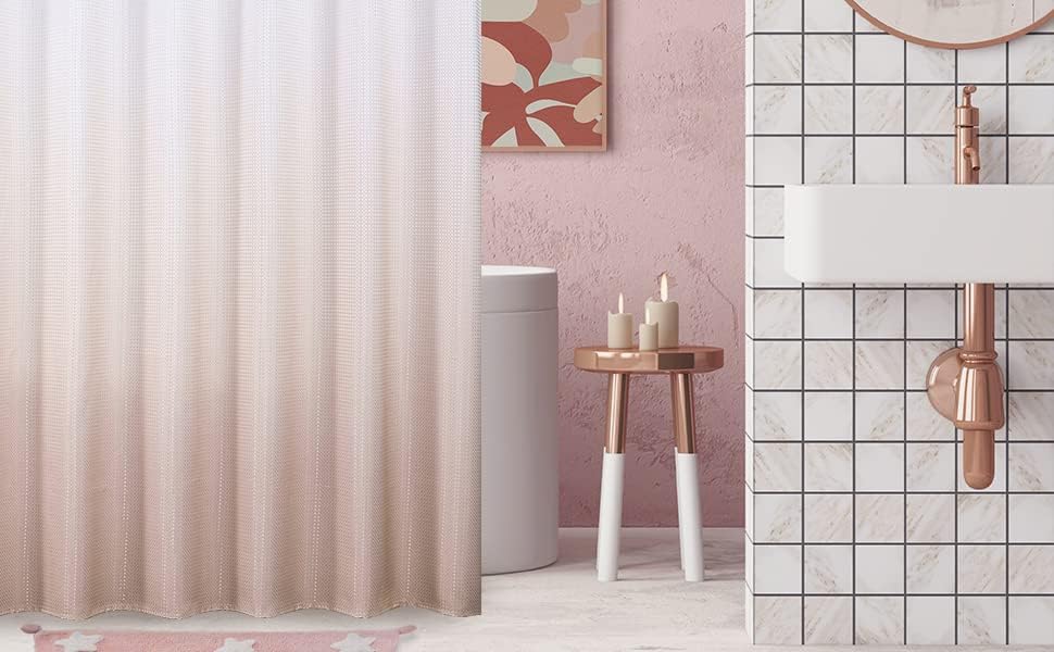 Pink Waffle Shower Curtain Ombre Decorative Water Resistant No Hook Shower Curtain for Bathroom Hotel Spa with Grommet Machine Washable,Gradient White to Blush 70" Wx72 L