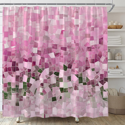 Modern Geometric Shower Curtain Pink Abstract Stained Glass Art Bathroom Curtains Decor Fabric Set Include Hooks,(70" WX70 H)