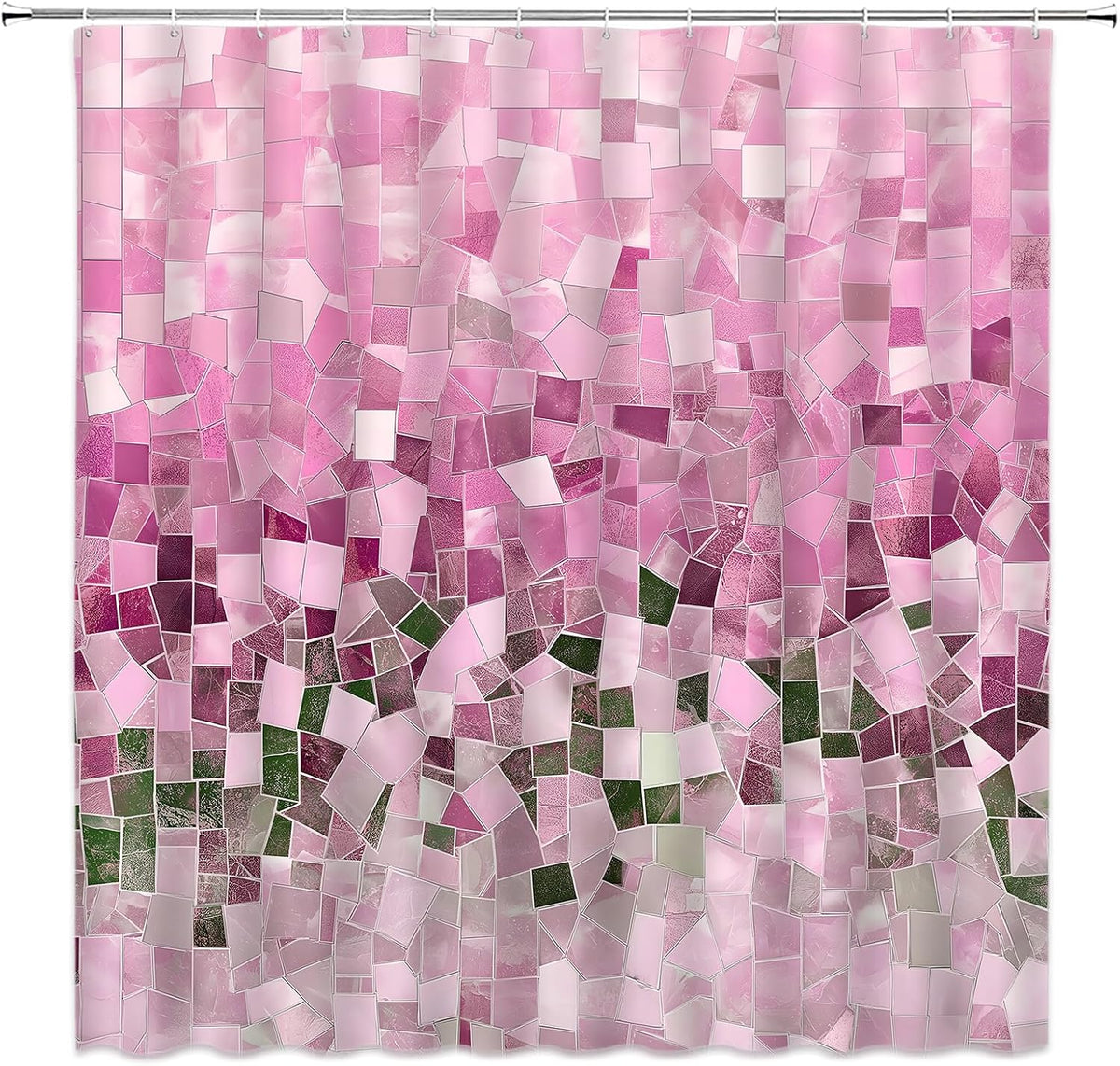 Modern Geometric Shower Curtain Pink Abstract Stained Glass Art Bathroom Curtains Decor Fabric Set Include Hooks,(70" WX70 H)