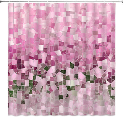 Modern Geometric Shower Curtain Pink Abstract Stained Glass Art Bathroom Curtains Decor Fabric Set Include Hooks,(70" WX70 H)