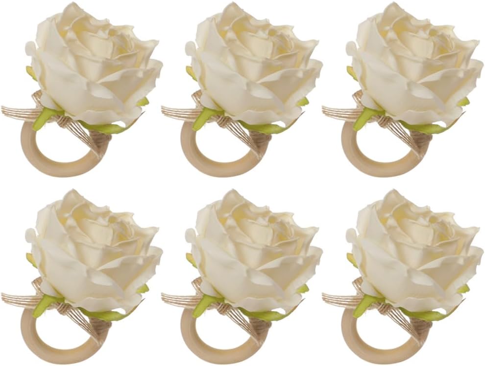 Flower Napkin Rings - Floral Napkin Holders Champagne Rose Pink Handicraft Wedding Table Decoration for Banquet Birthday Party Dining Room, Dinner Parties, Luncheons
