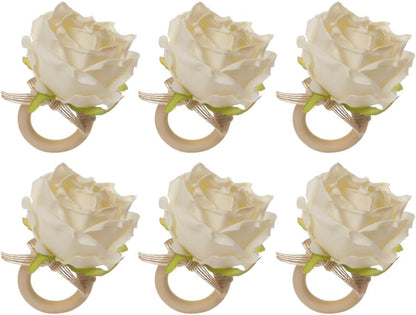 Flower Napkin Rings - Floral Napkin Holders Champagne Rose Pink Handicraft Wedding Table Decoration for Banquet Birthday Party Dining Room, Dinner Parties, Luncheons