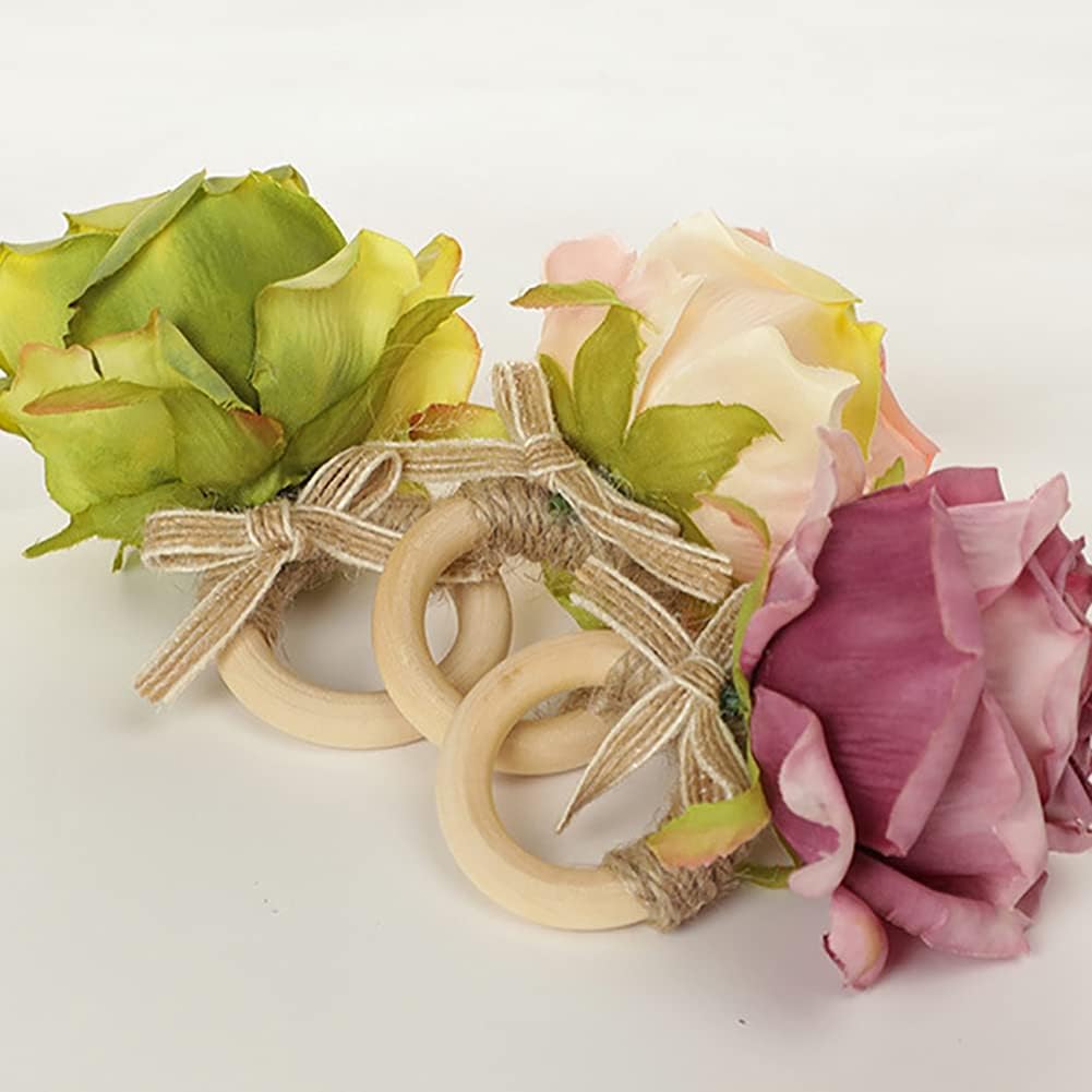 Flower Napkin Rings - Floral Napkin Holders Champagne Rose Pink Handicraft Wedding Table Decoration for Banquet Birthday Party Dining Room, Dinner Parties, Luncheons