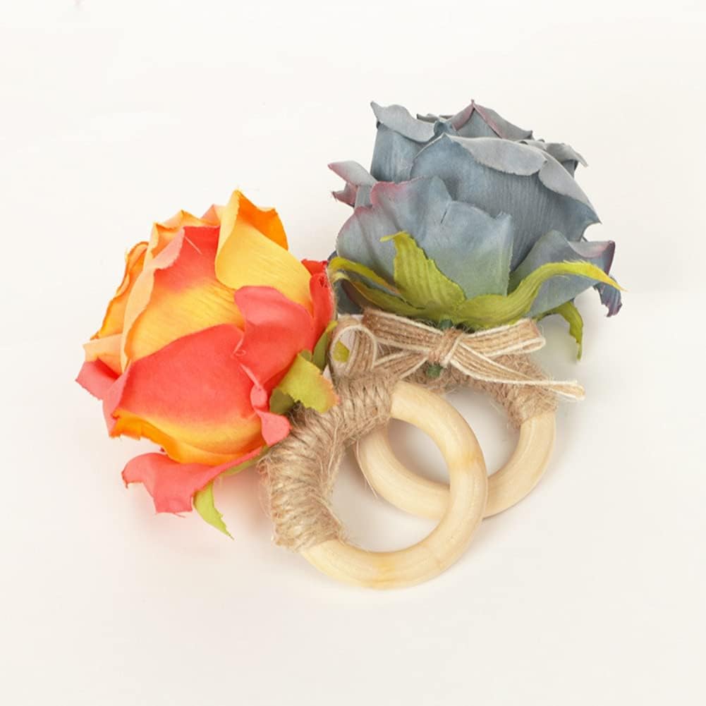 Flower Napkin Rings - Floral Napkin Holders Champagne Rose Pink Handicraft Wedding Table Decoration for Banquet Birthday Party Dining Room, Dinner Parties, Luncheons