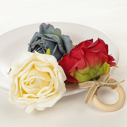 Flower Napkin Rings - Floral Napkin Holders Champagne Rose Pink Handicraft Wedding Table Decoration for Banquet Birthday Party Dining Room, Dinner Parties, Luncheons