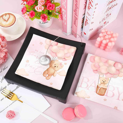 50Pcs Baby Girl Paper Napkins Pink Bear Disposable Luncheon Napkin Cute Baby Shower Double-Printed Dinner Napkins for Gender Reveal Home Party Table Decor