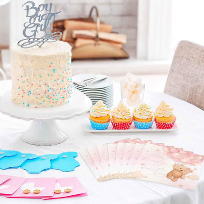 50Pcs Baby Girl Paper Napkins Pink Bear Disposable Luncheon Napkin Cute Baby Shower Double-Printed Dinner Napkins for Gender Reveal Home Party Table Decor