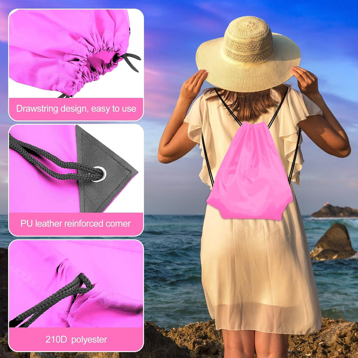40Pcs Pink Drawstring Backpack Bags Bulk