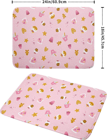 Christmas Pink Dish Drying Mat 18 x 24 Inch With Absorbent Reversible Microfiber Xmas Dessert Star Heart Drying Mats Winter Holiday Dish Drainer Mat Fast Dry For Kitchen Dining Room Decoration