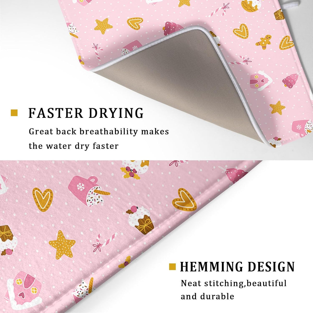 Christmas Pink Dish Drying Mat 18 x 24 Inch With Absorbent Reversible Microfiber Xmas Dessert Star Heart Drying Mats Winter Holiday Dish Drainer Mat Fast Dry For Kitchen Dining Room Decoration