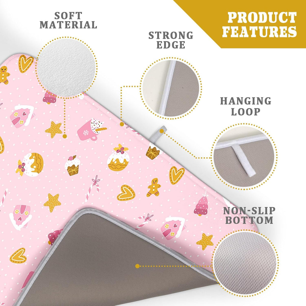 Christmas Pink Dish Drying Mat 18 x 24 Inch With Absorbent Reversible Microfiber Xmas Dessert Star Heart Drying Mats Winter Holiday Dish Drainer Mat Fast Dry For Kitchen Dining Room Decoration