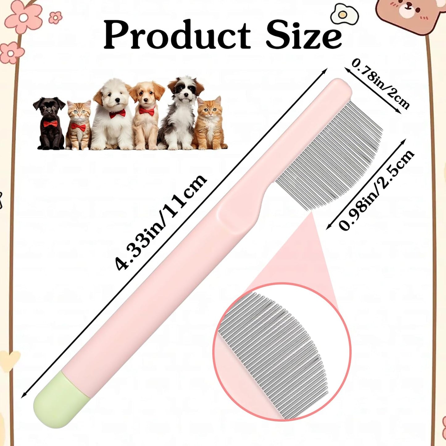 Pet Facial Grooming Comb, Stainless Steel Dog Eye Comb, Dog Flea Comb, Round-Tip Arc Teeth, Stress-free Tear Stain Remover for Dogs & Cats Fit Yorkie, Shih Tzu, Maltese Maltipoo Pomeranian