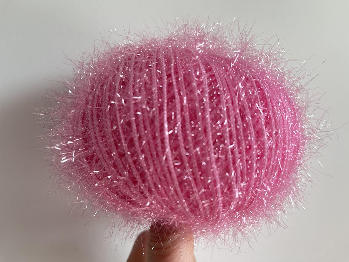 Sparkle Soft - Metallic Lurex Nylon Short Eyelash Yarn 50gr (1.76ounces) 140m (153 Yards) Light Pink