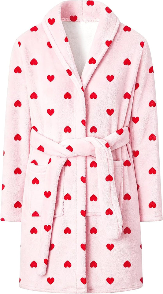 Girls Robe, Shawl Collar Fuzzy Fleece Bathrobes with Belt and Pockets for Kids Boys, 2-15 Years